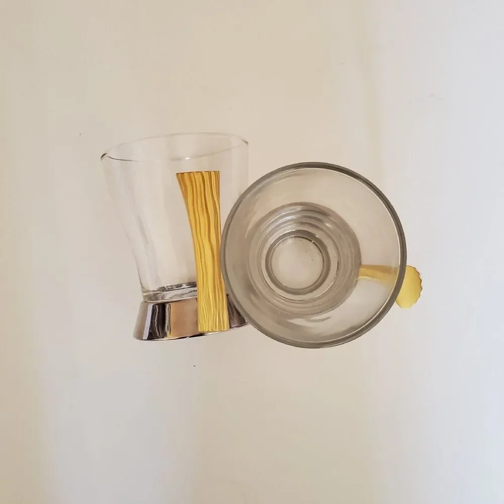 Gold & Stainless Silver MCM Glass Cups Coffee Teacups, Set of 2